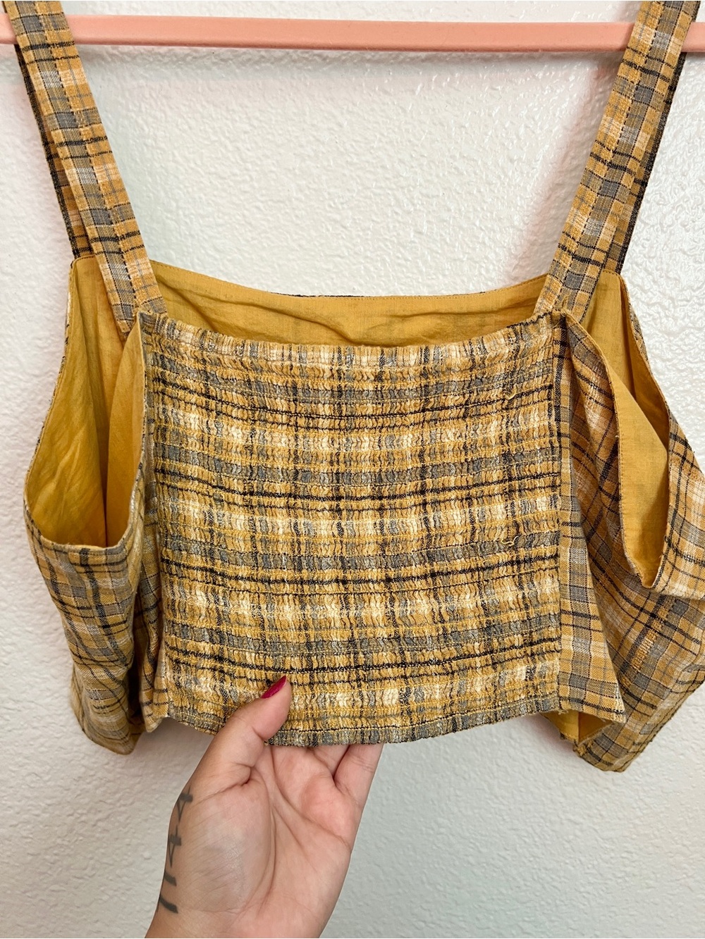 American Eagle Outfitters Yellow Plaid Cropped Tank - Picture 5 of 6